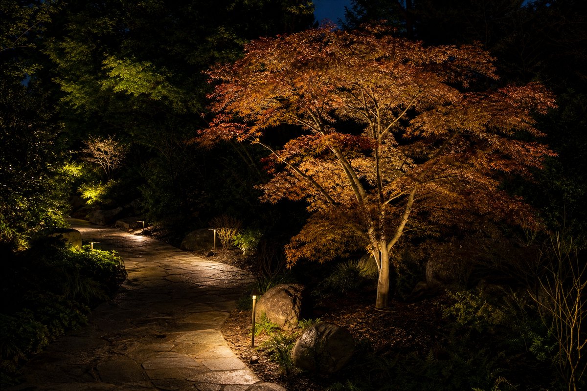 夜の庭のライトアップ（見本）