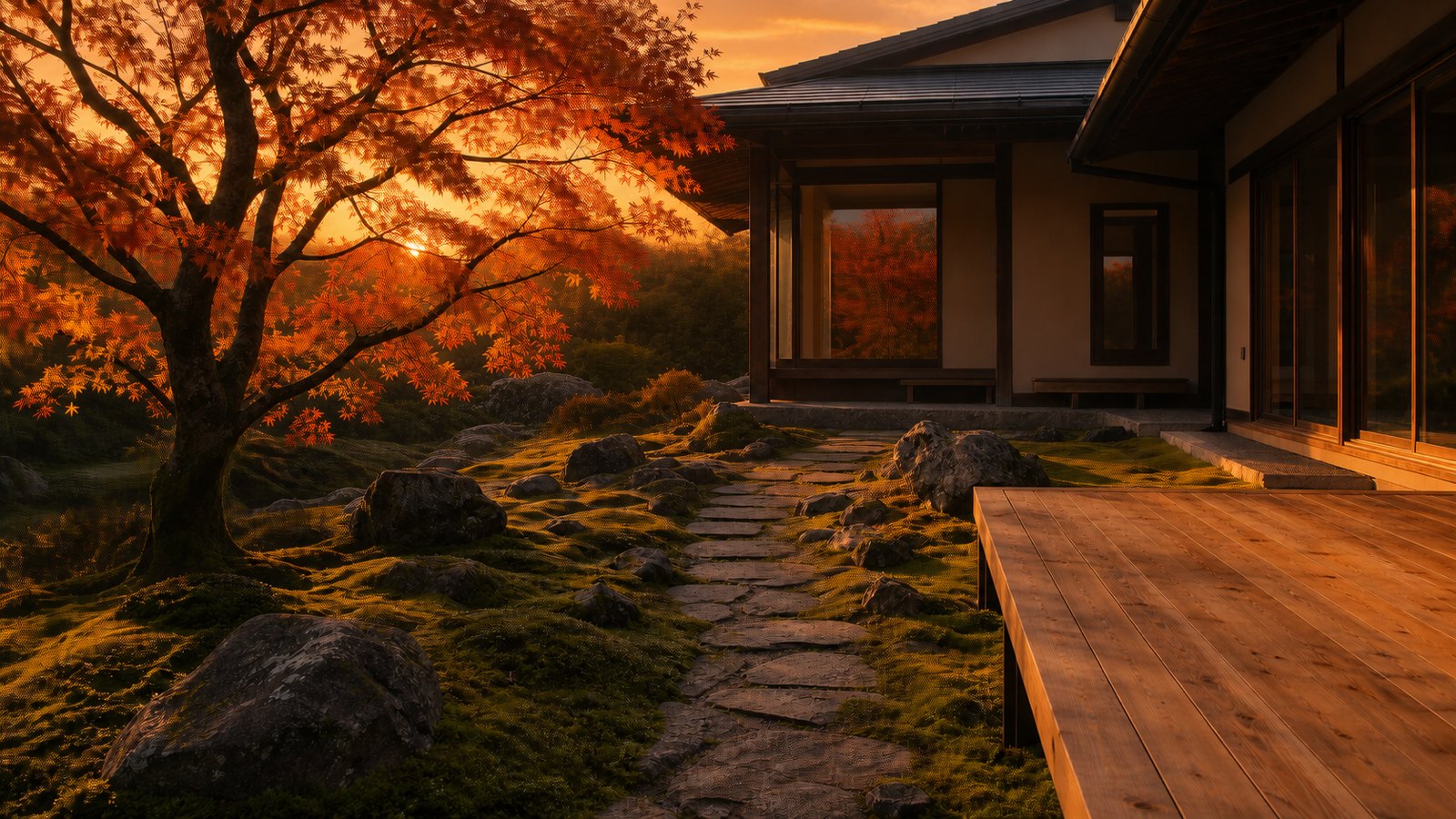 夕暮れに染まる庭（見本）