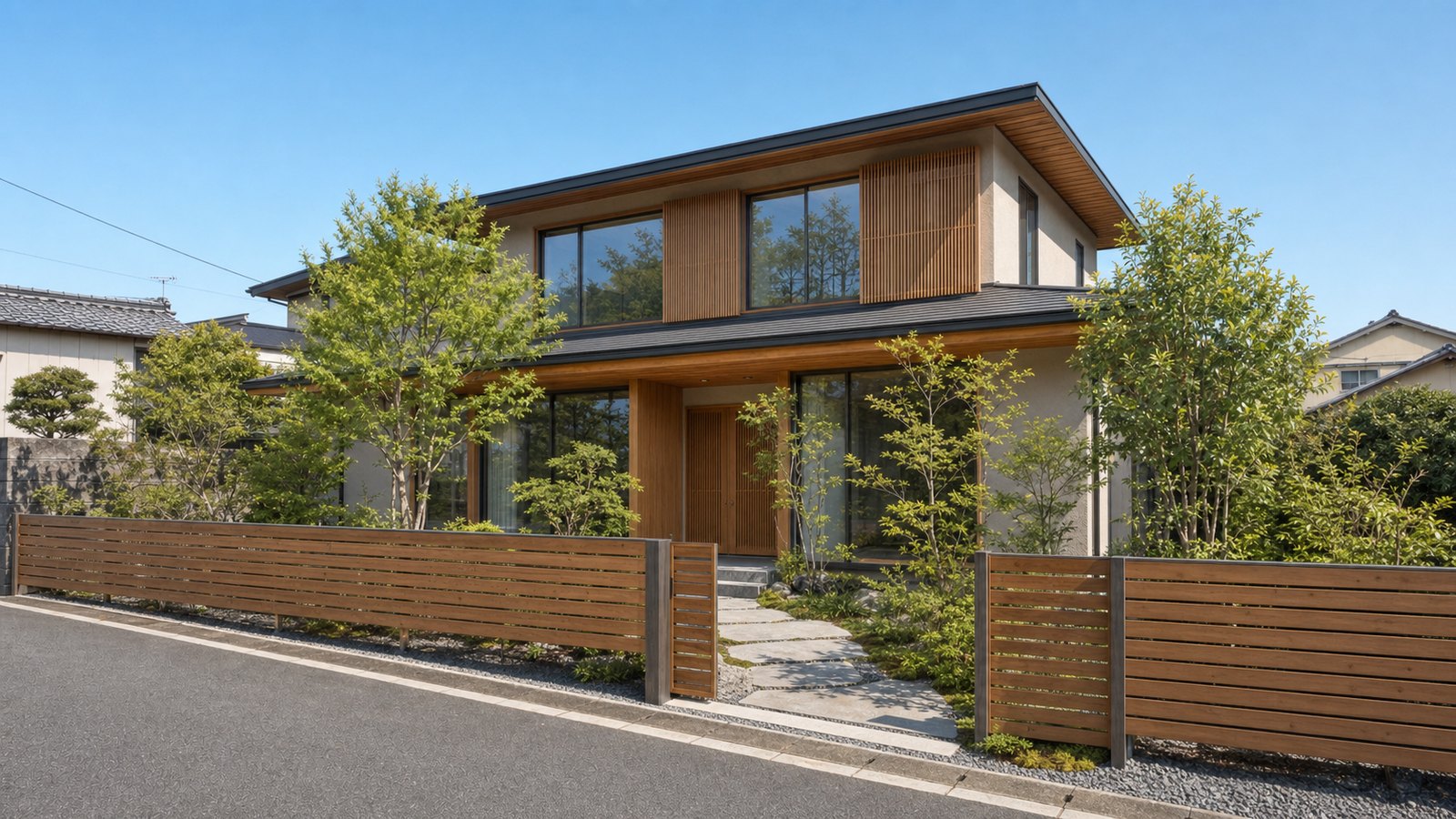 建て替え後の和モダン新築の外観